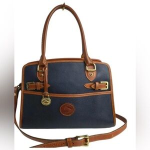 Dooney & Bourke Black Pebbled Leather Double Handle Satchel Bag -VTG Made in USA